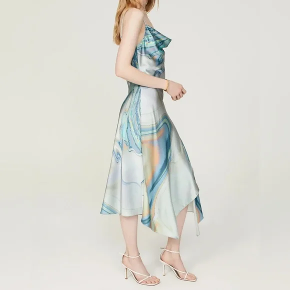 JONATHAN SIMKHAI Women's Watercolor Sleeveless Cowl-Neck Nellie Slip Dress, 10 - Picture 3 of 14